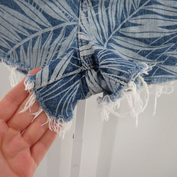 Anthro Current/Elliott Womens Size 25 Palm Print High Rise Denim Jean Shorts - Picture 10 of 14